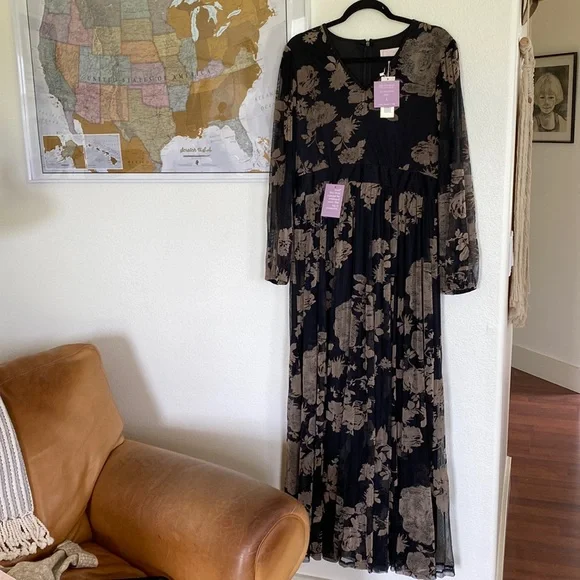 DM Fashion Dresses | Nwt DM Fashion Black Floral Dress | Color: Black | Size: L | Taradise9's Closet